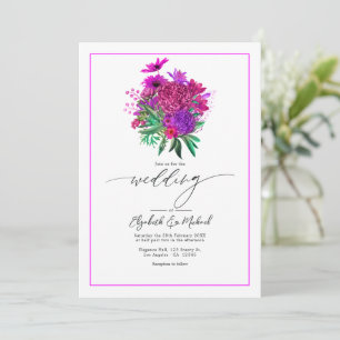 Levendige Fuchsia Moderne Trouwfoto QR-code Kaart