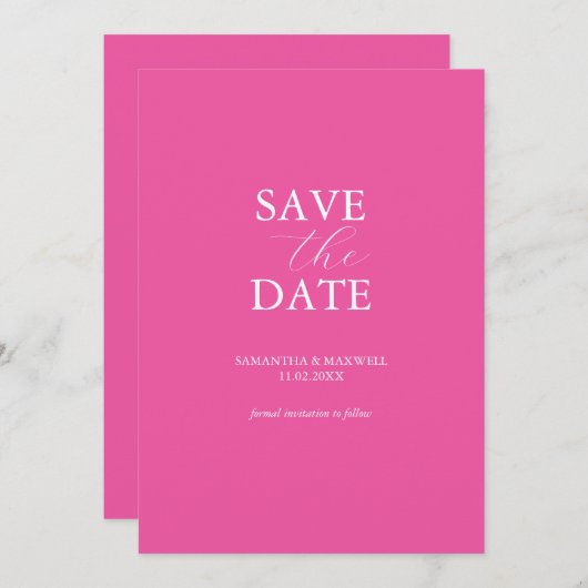 Levendige Fuchsia Pink Save The Date Uitnodiging (Voorkant / Achterkant)