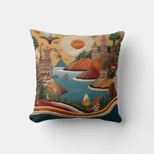Levendige geborduurde landschapskunst kussen (Voorkant)