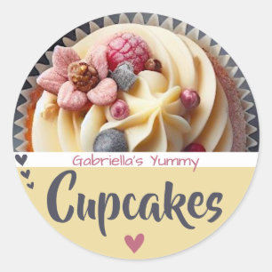 Levendige gele cupcake cake bakken Fotolabel Ronde Sticker
