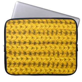 Levendige gele gebreide woltextuur laptop sleeve