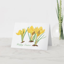 Levendige gele krokusbloemen Gelukkig Pasen Feestdagen Kaart