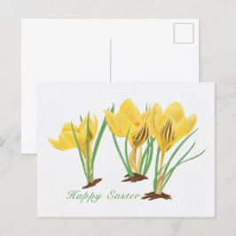 Levendige gele krokusbloemen Gelukkig Pasen Feestdagenkaart