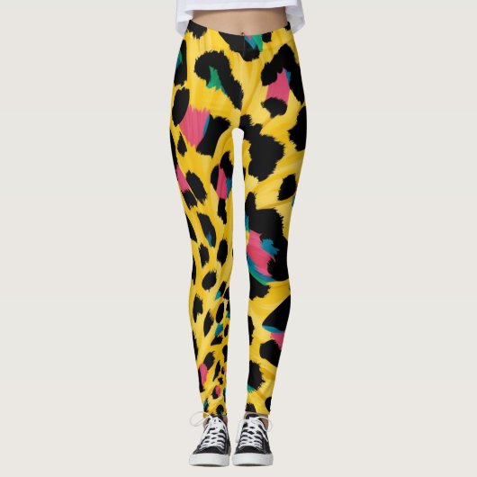 Levendige Gele Luipaard Print Leggings (Voorkant)