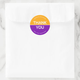 Levendige gele Paarse bedrijfsnaam dank u Ronde Sticker