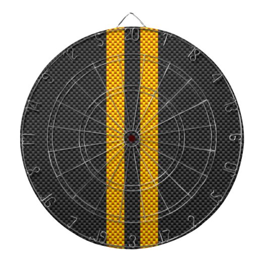 Levendige Gele Racing Stripes Carbon Fibre Style Dartbord (Voorkant)