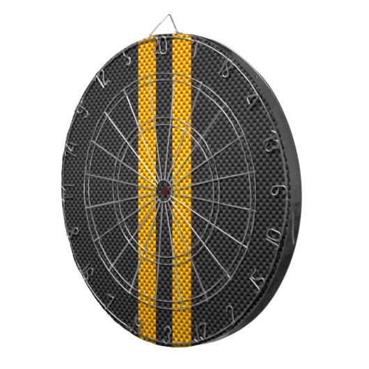 Levendige Gele Racing Stripes Carbon Fibre Style Dartbord (Voorkant Rechts)