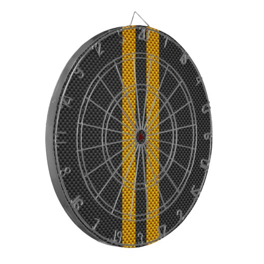 Levendige Gele Racing Stripes Carbon Fibre Style Dartbord (Voorkant Links)