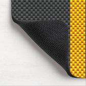 Levendige Gele Racing Stripes Carbon Fibre Style Muismat (Hoek)