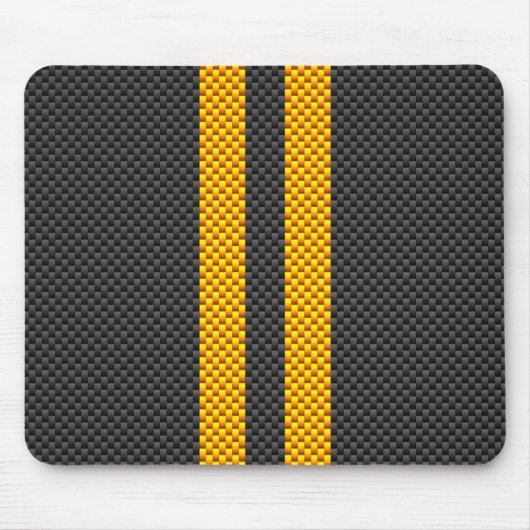 Levendige Gele Racing Stripes Carbon Fibre Style Muismat (Voorkant)