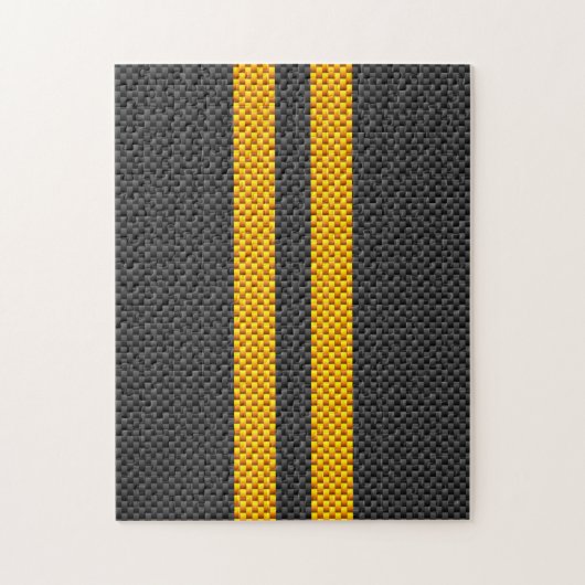 Levendige gele racingstrepen in koolstofvezelstijl legpuzzel (Verticaal)