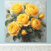 Levendige gele rozen met dauwolieverfschilderij canvas afdruk (Insitu (Houten vloer))