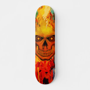 Levendige Gele Vlam Schedel Kunst Skateboard