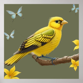 Levendige gele vogel op tak poster