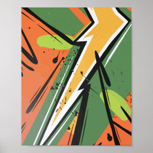Levendige gele, zwarte en groene Abstracte bewegin Poster