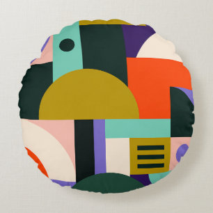Levendige geometrische abstracte kunst met felle k rond kussen