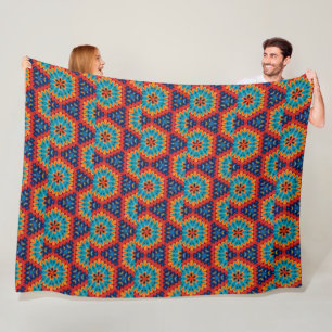 Levendige geometrische caleidoscoop fleece deken