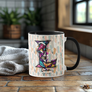 Levendige geometrische monogrammok - L voor Liam Mok
