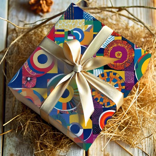 Levendige geometrische patchwork Afro-Amerikaanse  Cadeaupapier