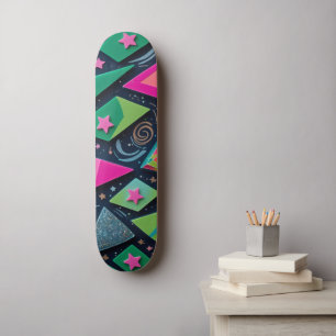 Levendige geometrische vormen met glitter en sterr skateboard