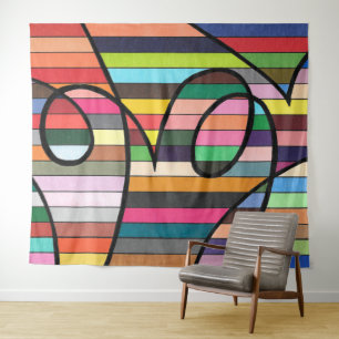 Levendige gestreepte abstract met vette zwarte kru wandkleed