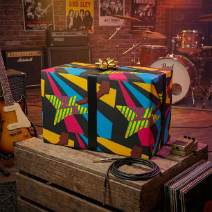 Levendige gitaar met geometrische strepen cadeaupapier