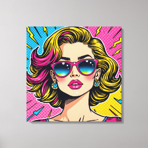 Levendige Glam Pop Art - Retro 80's Style Canvas Afdruk