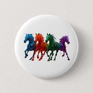 Levendige glazen paarden - kleurrijke gloeiende pa ronde button 5,7 cm