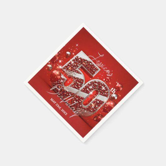 Levendige Glittery Ruby Red en Silver 50e verjaard Servet (Hoek)