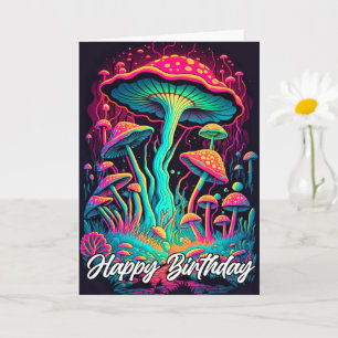 Levendige gloeiende Forest Mushroom Illustratie Kaart