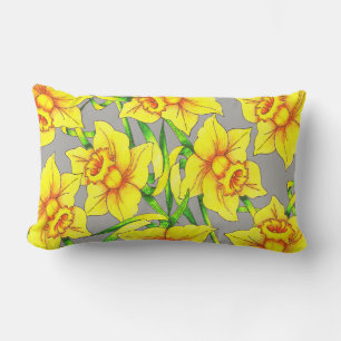 levendige Golden Spring-dedils en grijs Monogram Kussen
