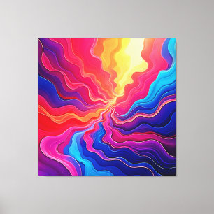 Levendige golven: Abstracte neon energie stroom ku Canvas Afdruk