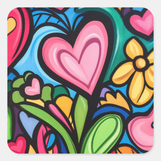 Levendige Graffiti Valentijnsdag Kunst Vierkante Sticker