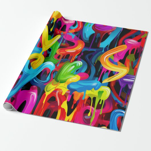 Levendige graffitidruppel cadeaupapier (Uitgerold)