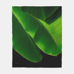 Levendige Groene Banaanblad Tropische Close-up Fleece Deken