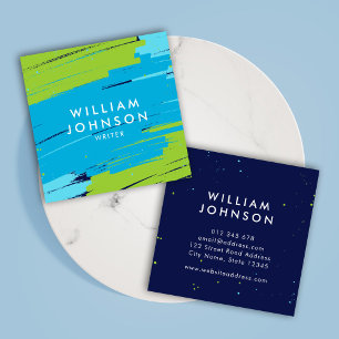 Levendige groene en blauwe, moderne strepen vierkante visitekaartje