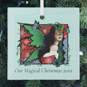 Levendige Groene Fantasie Maskerade Fee Kerstmis Glas Ornament