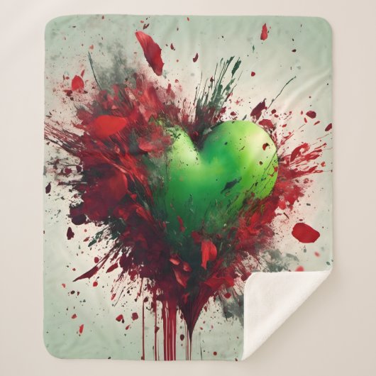 Levendige groene hart burst sherpa deken (Voorkant)