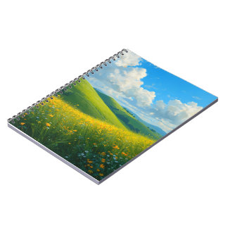 Levendige Groene Heuvels & Gele Bloemen Landschap Notitieboek