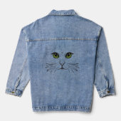 Levendige Groene Kat Ogen Neus Whiskers Minimalist Denim Jacket (Achterkant)