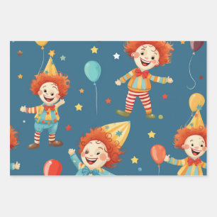 Levendige Happy Birthday Clowns Patroon Inpakpapier Vel