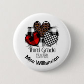 Levendige harten aangepaste naam 3e klas leraar ronde button 5,7 cm (Voorkant)