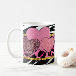 Levendige hartpatronen met dierenprints en glitter koffiemok