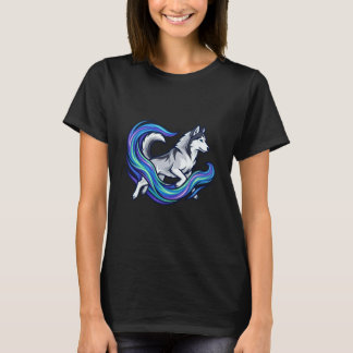 Levendige Hemelse Husky Mystieke Blauwe Aura Kunst T-shirt