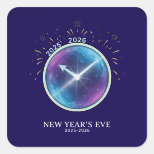 Levendige Hemelse Klok Oud en Nieuw 2026 Feest Vierkante Sticker