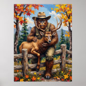 Levendige Herfst: Sasquatch en het hert Poster (Voorkant)