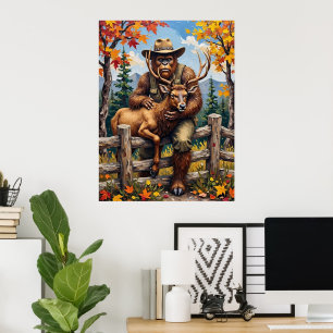 Levendige Herfst: Sasquatch en het hert Poster