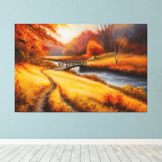 Levendige herfstbosschildering - Herfst Landschap Canvas Afdruk (Insitu (Houten vloer))