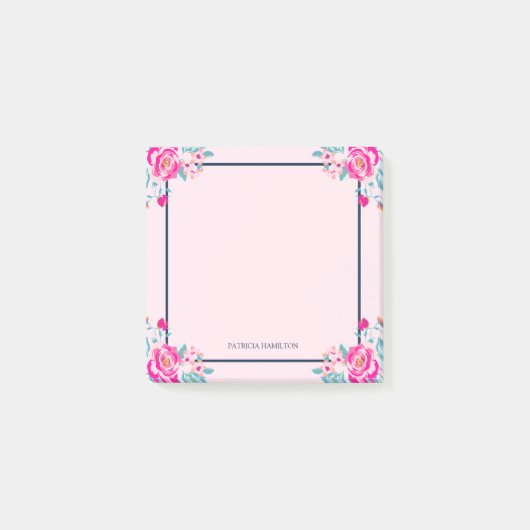 Levendige hete roze bloemen op blozende aangepaste post-it® notes (Voorkant)