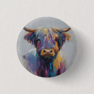 Levendige Highland Coo-badge - Highland Cow-knop Ronde Button 3,2 Cm